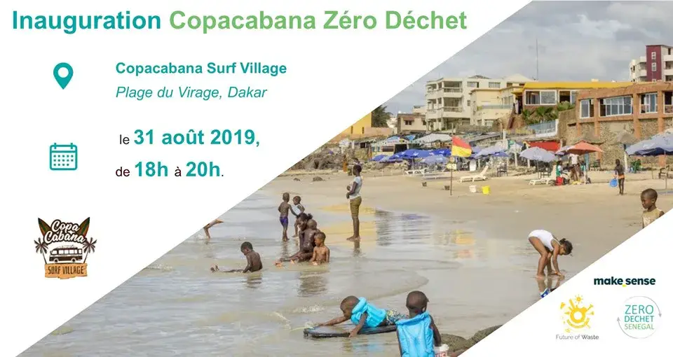 Affiche de l’événement Copacabana Zéro Déchet à la plage du Virage, à Dakar.