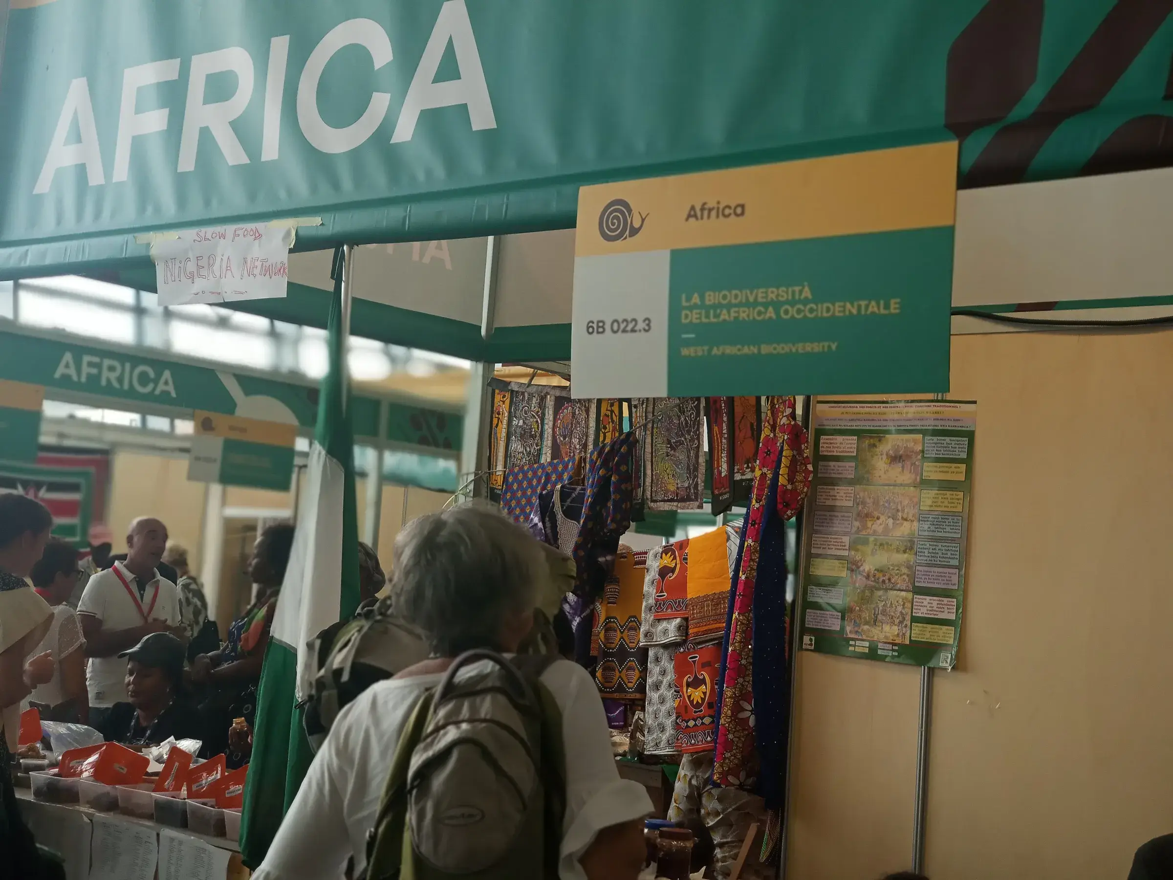 Le pavillon Africa du salon, avec ses étals et ses visiteurs.